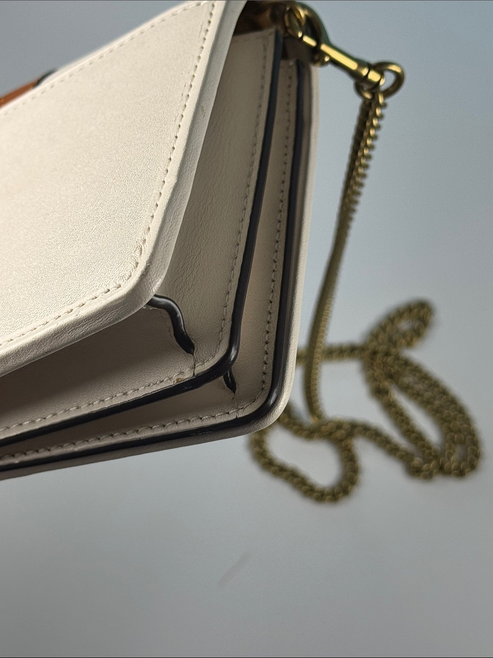 Coach Callie Foldover Chain Clutch Cream With Plum Varsity Stripe - Picture 7 of 15